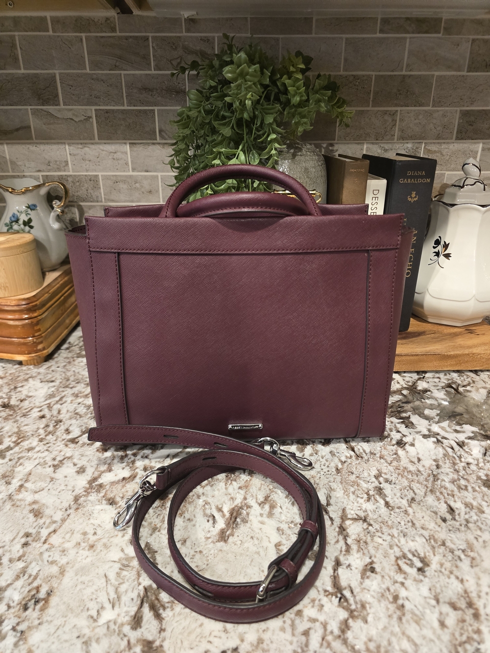 Rebecca Minkoff Plum Burgundy Saffiano Leather Satchel Crossbody Bag